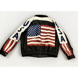 Vintage USA Flag Leather Cafe Racer Motorcycle Jacket XL American Oscar Piel
